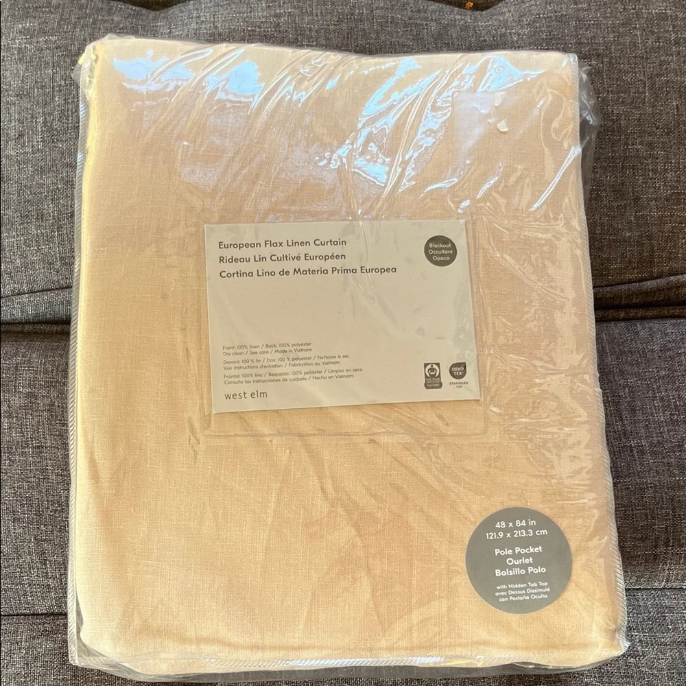 West Elm Cream Flax Linen Blackout Curtain 48x 84 inches New With Tags